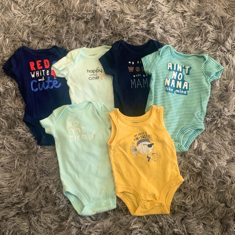 Carters 6 Piece Bundle Newborn Baby Boy Onesies